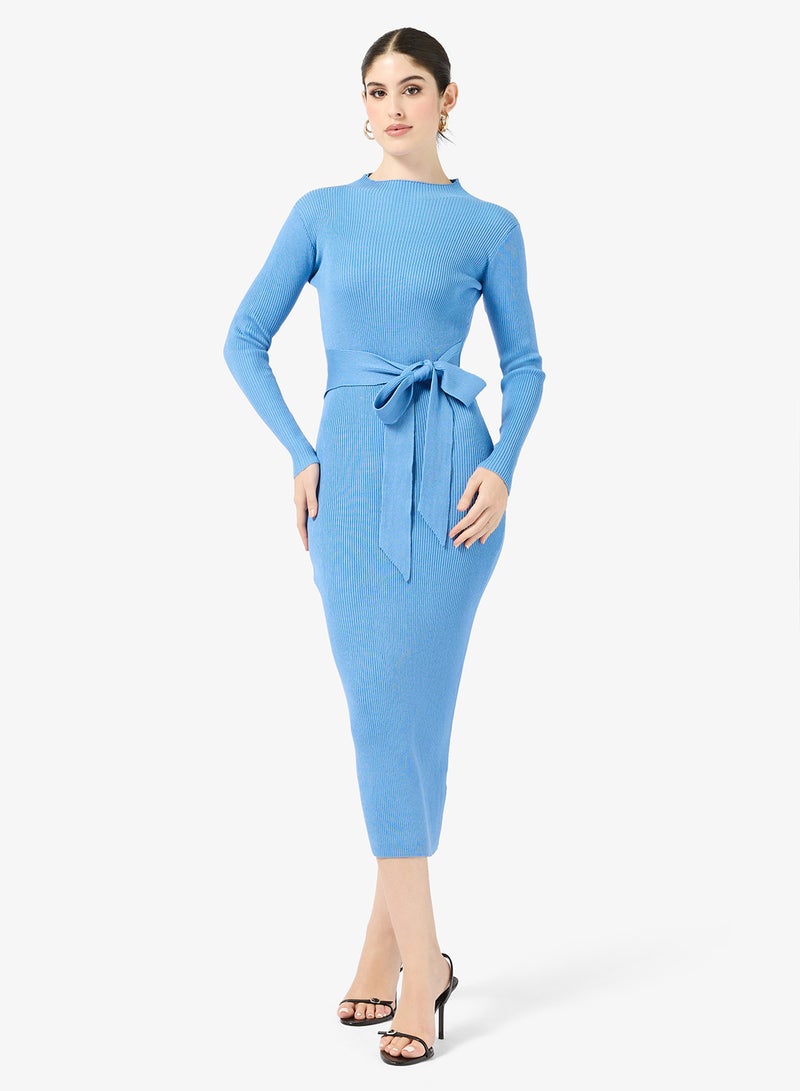 Little Mistress Blue Buckle Midi Dress - Image 4